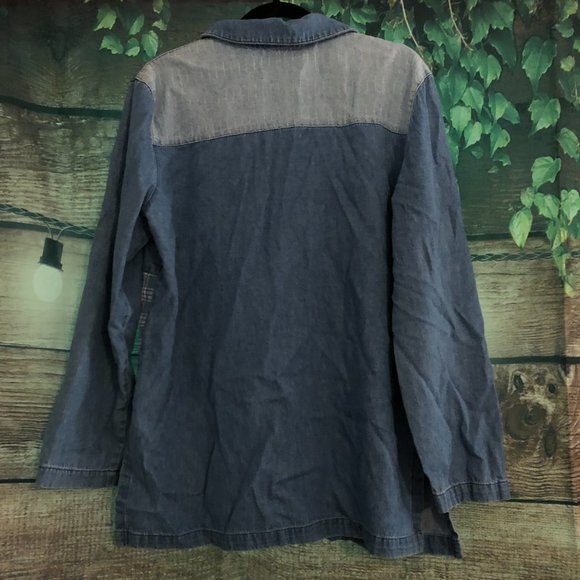 🐋Chambray Patchwork Button Up Pattern Top - Picture 7 of 9